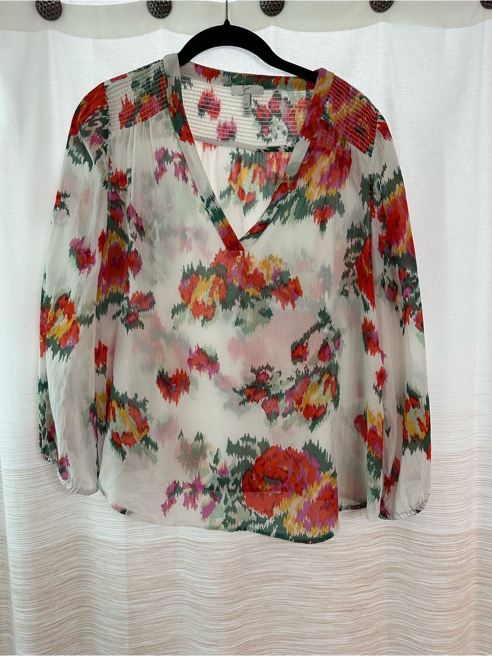 Joie Sheer Floral V-Neck Blouse -100% Silk Sz M